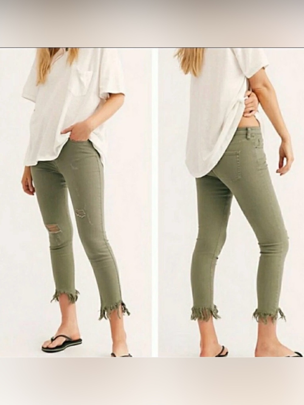 NWT Free People We The Free Great Heights Distressed Fringe Hem Skinny Jeans 28